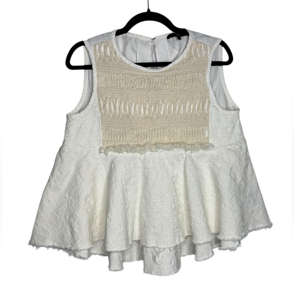 Tibi White Peplum Babydoll Sleeveless Boho Flowy Blouse Size 8
